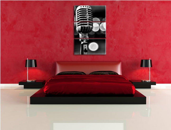 Pixxprint Altes Retro Mikrofon als Leinwandbild/Grösse: 3 Teilig (120x80 cm) cm/Wandbild/Kunstdruck/