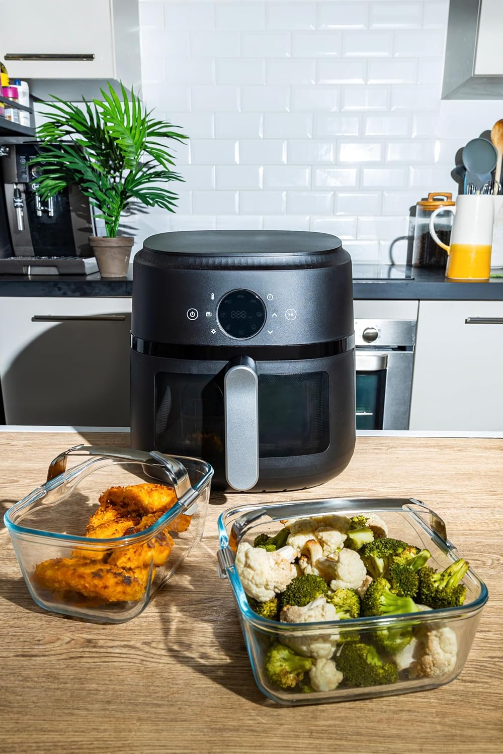 PYREX Ideal Air Fryer Glas-Backform 20 x 14 cm mit abnehmbarem Edelstahl-Clip-Griff für Dual-Korb-Lu