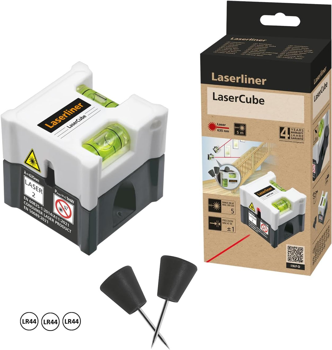 Laserliner Mini Linienlaser, LaserCube, Laser Wasserwaage für horizontales und vertikales Ausrichten