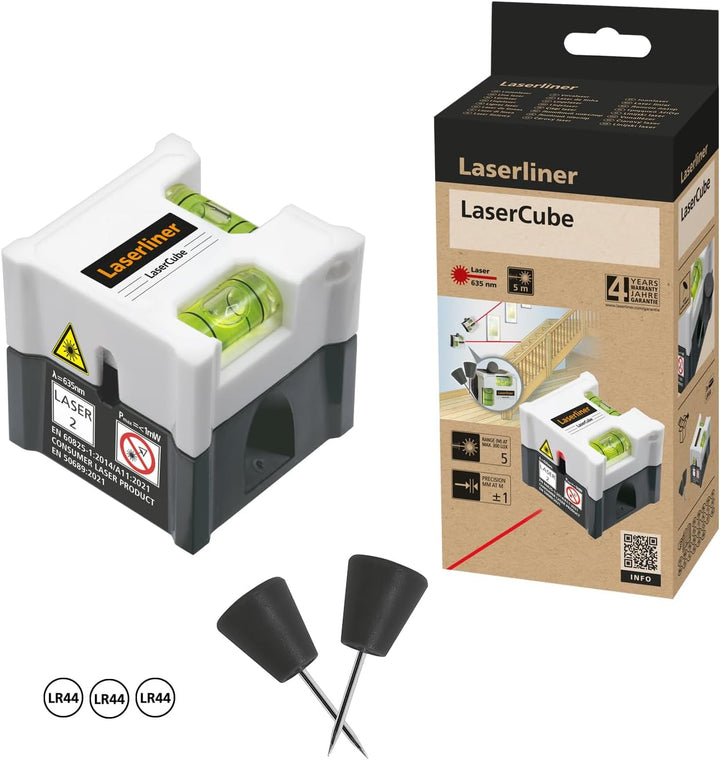 Laserliner Mini Linienlaser, LaserCube, Laser Wasserwaage für horizontales und vertikales Ausrichten
