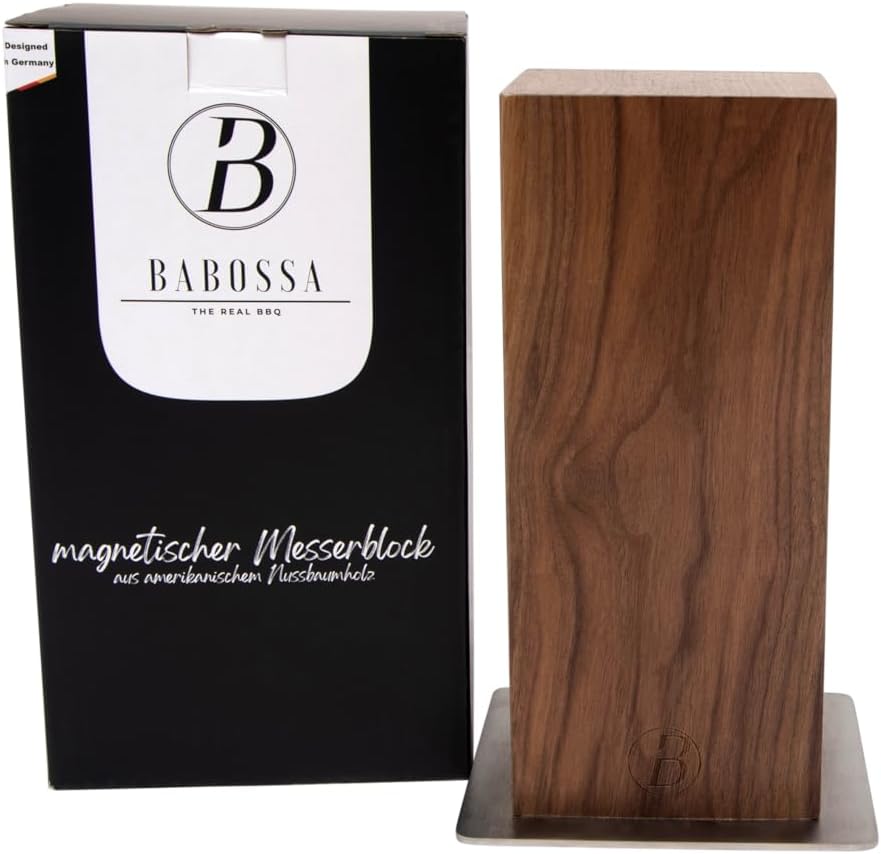 BABOSSA® Magnetischer Messerblock aus Nussbaumholz - ohne Messer | Platzsparende Aufbewahrung für al