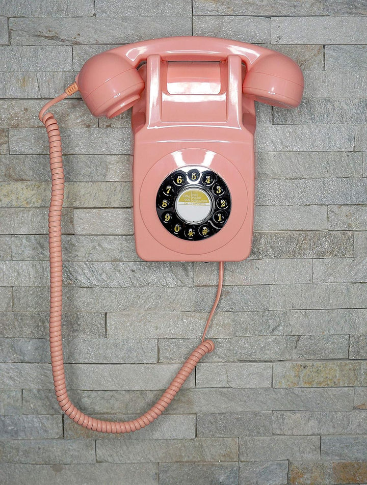 GPO Retro Festnetztelefon 746 mit Druckknopf zur Wandmontage, lockiges Kabel, authentischer Klingelr