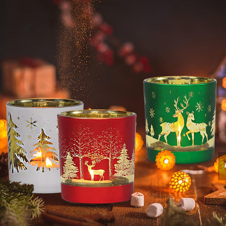 MJ PREMIER Weihnachten Teelichthalter, 6 Stück Kerzenhalter 7x7x8 cm, Xmas Windlicht, Teelichtgläser