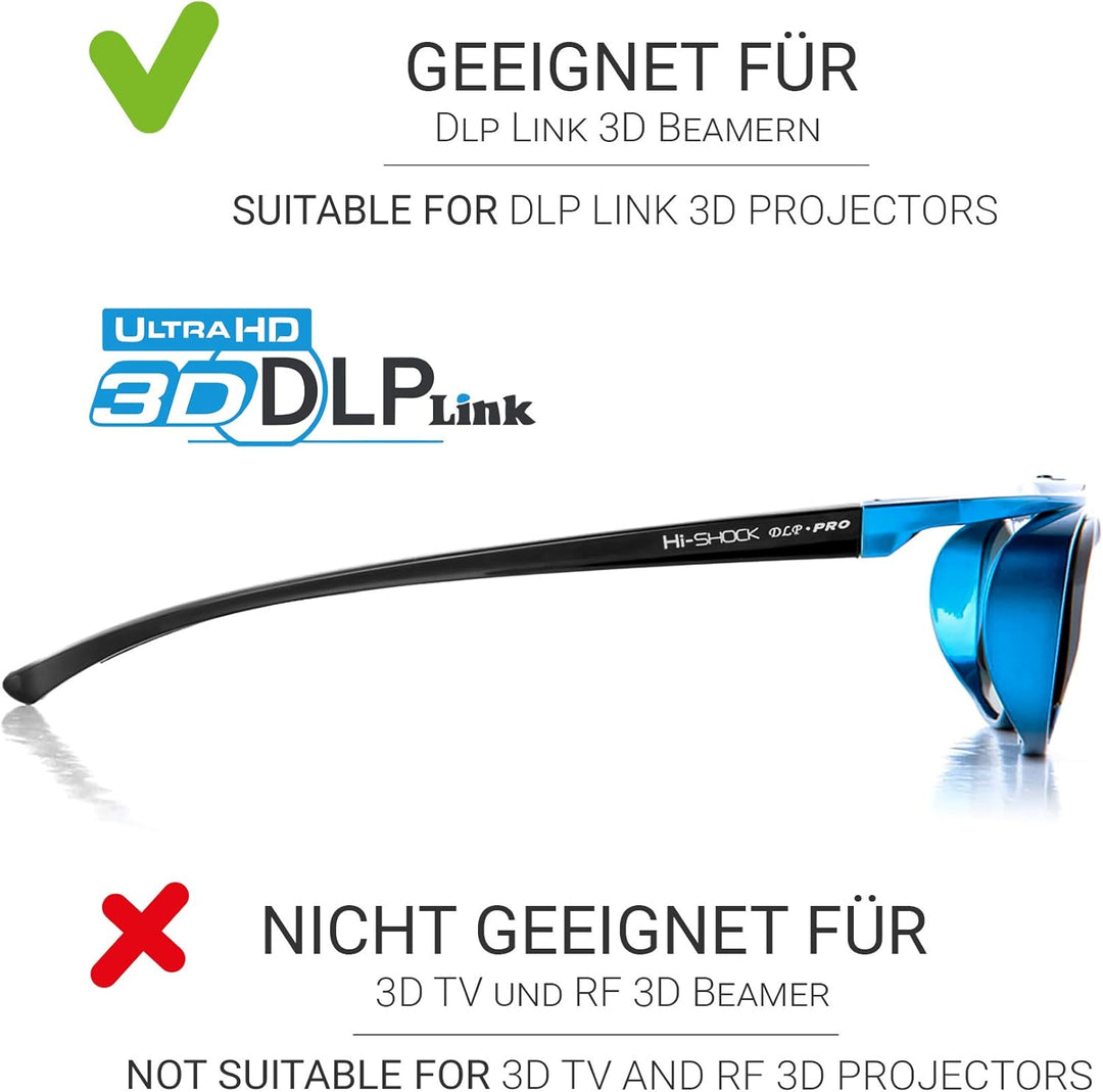 Hi-Shock DLP Pro Blue Heaven | DLP Link 3D Brille kompatibel mit 3D DLP Beamer von Acer, BenQ, Optom