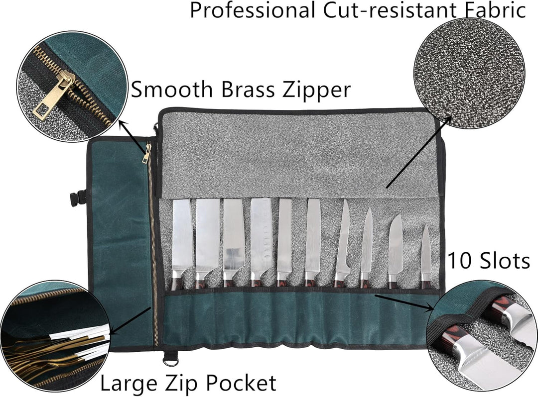 Professionelle Kochmessertasche mit schnittfestem Material, strapazierfähigem, gewachstem 16-Unzen-S