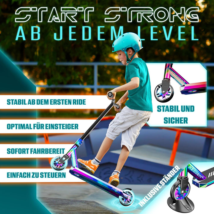 KESSER® Stunt Scooter X-Limit-Pro 360° Lenkung Funscooter Stuntscooter mit Ständer ABEC 9 Kugellager