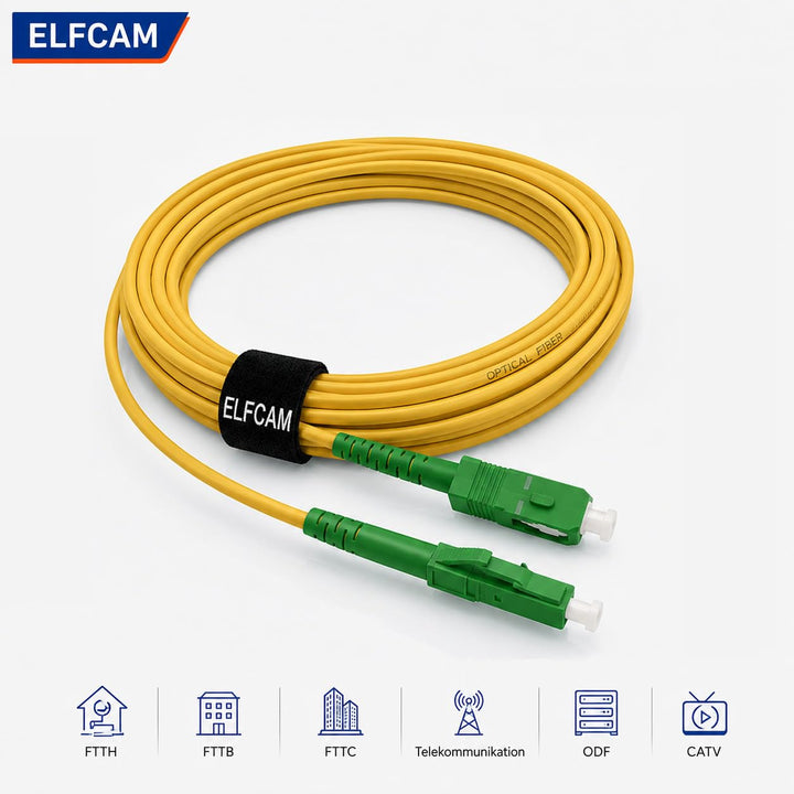 Elfcam® - 40m Glasfaserkabel SC/APC auf LC/APC Simplex Singlemode 9/125 µm LSZH, LWL Patchkabel für