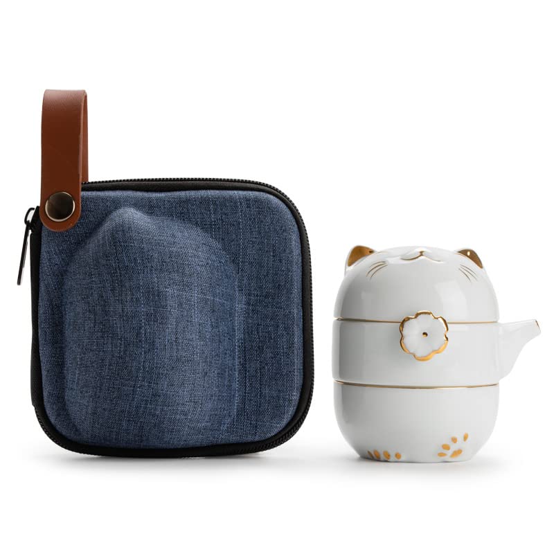 RORA Reise-Tee-Set mit tragbarer Tasche, Kung Fu Handgemachte Keramik-Teekanne, All-in-One-Teekanne,