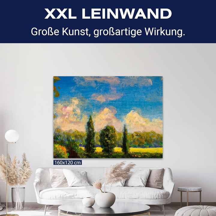 wandmotiv24 Leinwandbild Malerei, 80x60cm, Querformat, Wald, Wolken, Landschaft, Deko, Bilder auf Le