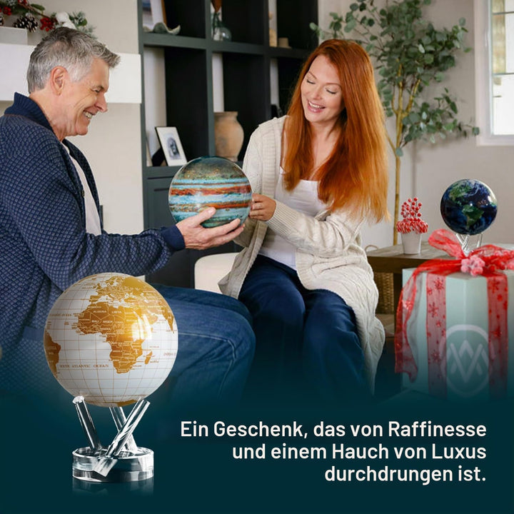 MOVA Selbstrotierender Globus, Perlweiss und Gold Signatur (6") | rotierender Solar-Globus, ohne Bat