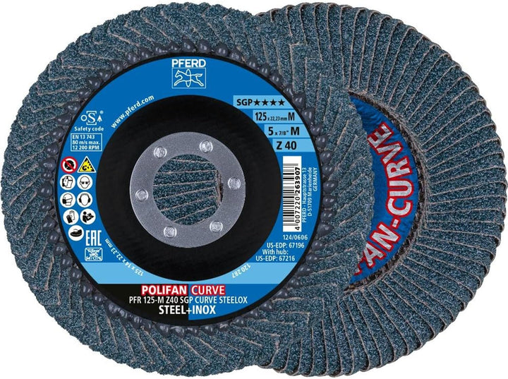 PFERD Fächerscheibe POLIFAN CURVE 2 Stück | Ø 125 mm, Breite M (11 mm), Z40, SGP STEELOX | 69398197