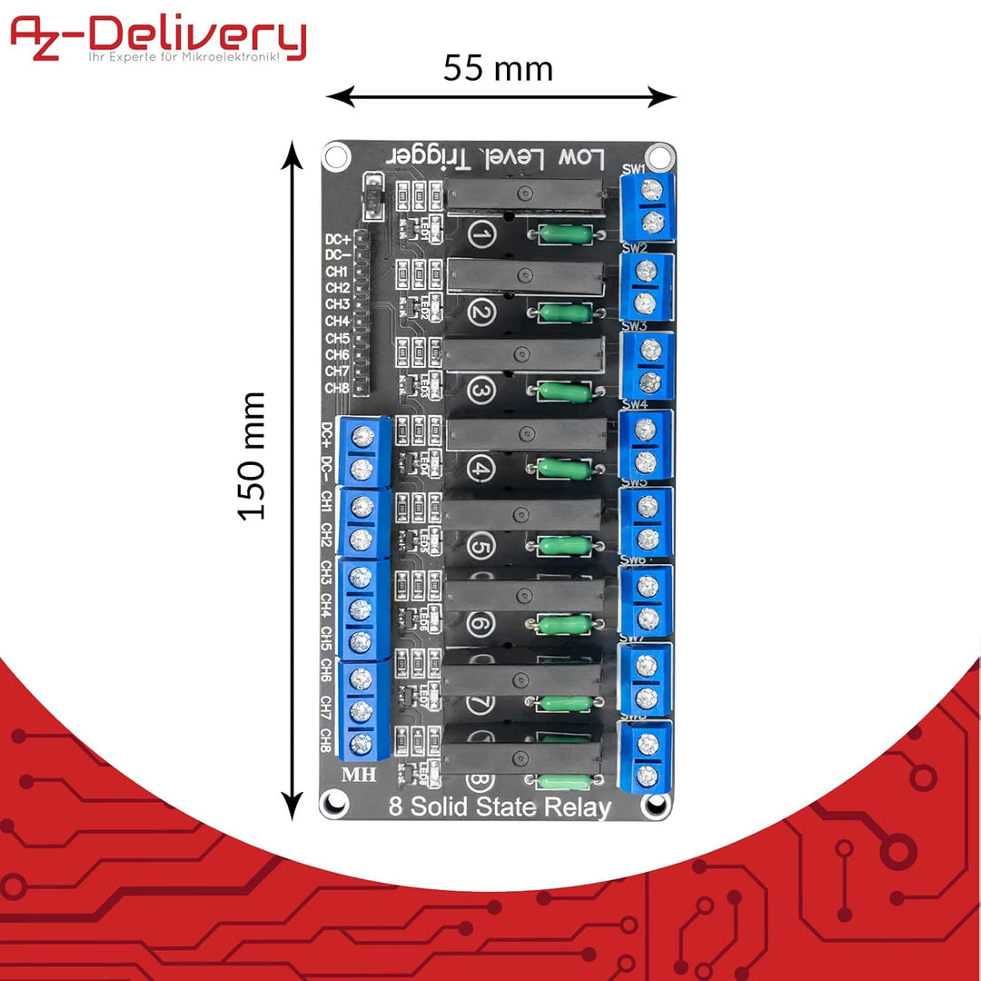 AZDelivery 8 Kanal Relais Modul 5V DC Solid State Relais Low Level Trigger Power Switch Relais Board