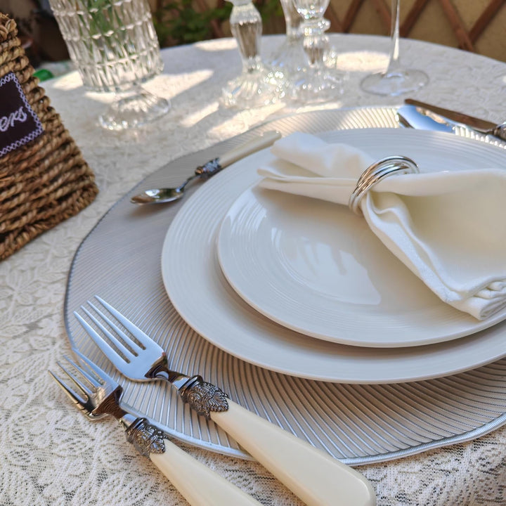 EXZACT Elfenbein Creme Besteck Set 24 Stück, Edelstahl mit detaillierten Griff, traditionelle, elega