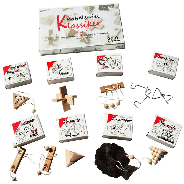 GICO Knobelspiel Klassiker Sets - 8 Geschicklichkeitsspiele in Geschenkverpackung - incl. Lösung (Se