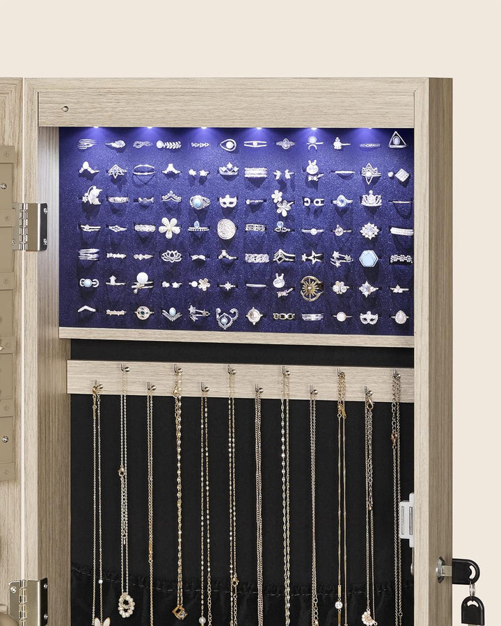 SONGMICS Schmuckschrank, Wand-Aufbewahrungsmöbel für Halsketten, Ohrringe, Zubehörschrank, mit Spieg