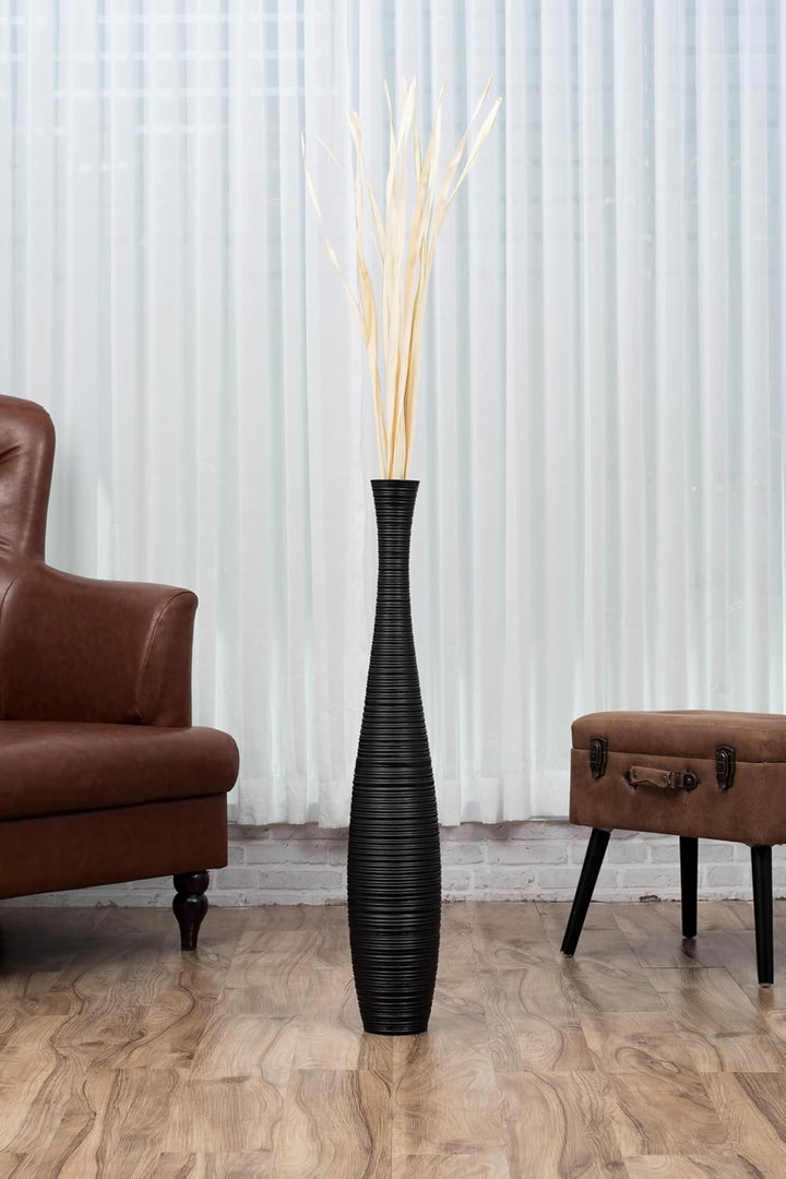 Leewadee Grosse Bodenvase für Dekozweige hohe Standvase Design Holzvase, Holz, 90 cm, Schwarz 90 cm