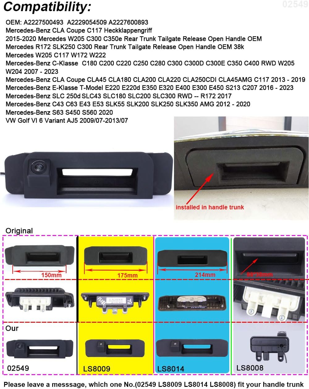 Auto Griff Rückfahrkamera Replacement for Mercedes Benz CLA180 CLA200 CLA220 CLA250CDI CLA45 AMG C11