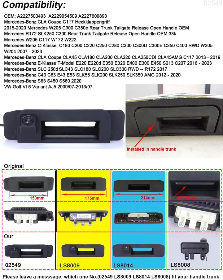 Auto Griff Rückfahrkamera Replacement for Mercedes Benz CLA180 CLA200 CLA220 CLA250CDI CLA45 AMG C11