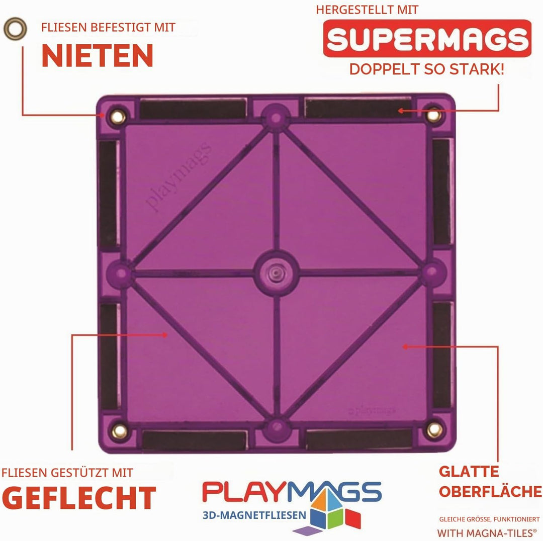 Playmags Starter Kit - 30 Stück Squares Set: Jetzt mit stärkeren Magneten, Robust, Super-Durable Mag