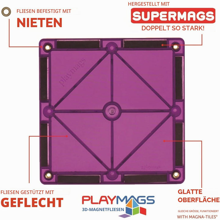 Playmags Starter Kit - 30 Stück Squares Set: Jetzt mit stärkeren Magneten, Robust, Super-Durable Mag