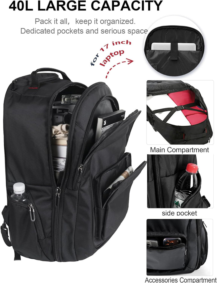 WIRABO Rucksack mit Rollen, 35L 15.6 Zoll Laptop Trolley Rucksack Gross Schultrolley Handgepäck Reis