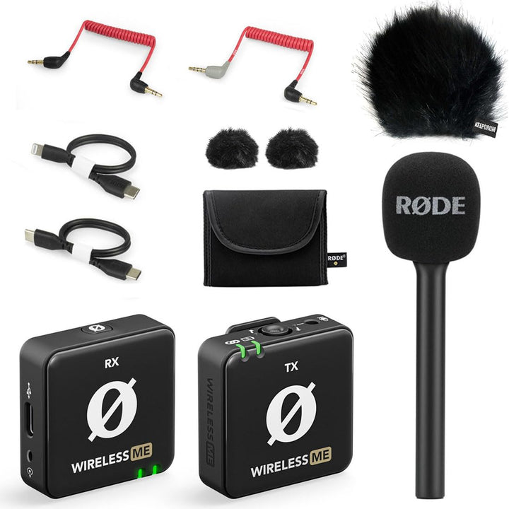 Rode Wireless ME Drahtlos-Mikrofon-Set + Interview GO Griff-Handadapter + keepdrum Fell-Windschutz B