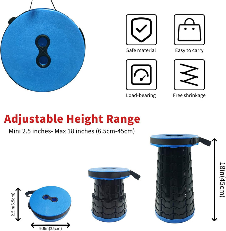 Campinghocker Tragbarer Klapphocker Faltbar, Blau Teleskophocker Einziehbarer Sitz für Camping, Gril