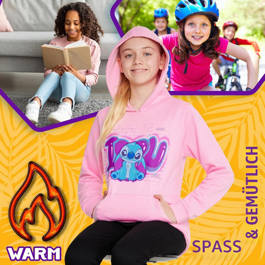 Disney Hoodie für Mädchen, Coole Pullover für Kinder und Jugendliche - Mädchen Geschenke (Rosa Stitc