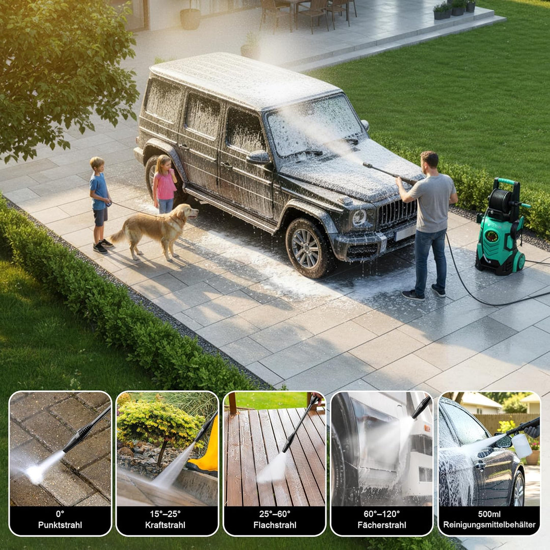 Hochdruckreiniger 200 Bar, Touchscreen 8-stufiger, 6-in-1-Düse, Druck: 100-200bar, Fördermenge: 280-