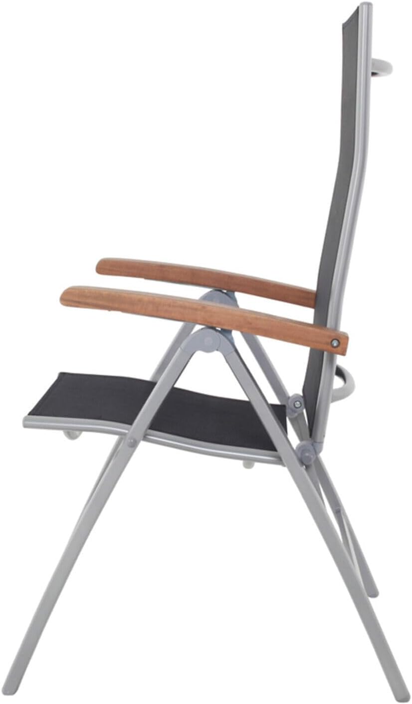 Villana Esstischgarnitur, Silber/schwarz, Alu/FSC-Akazienholz, Gartentisch 150x90cm, 6 Multiposition