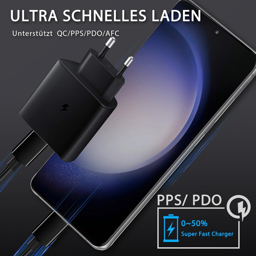 1 Pack 45W USB C Schnellladegerät mit 2m USB-C Schnellladekabel, PPS-Schnellladen Netzteil für Samsu
