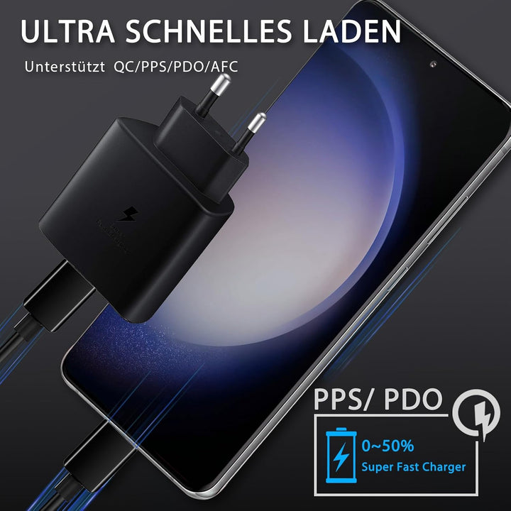 1 Pack 45W USB C Schnellladegerät mit 2m USB-C Schnellladekabel, PPS-Schnellladen Netzteil für Samsu