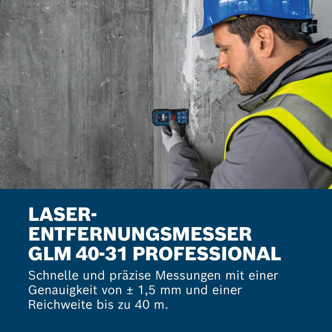 Bosch Professional Laser-Entfernungsmesser GLM 40-31 (IP 65, stossdämpfendes Gehäuse, 7 Messmodi, au