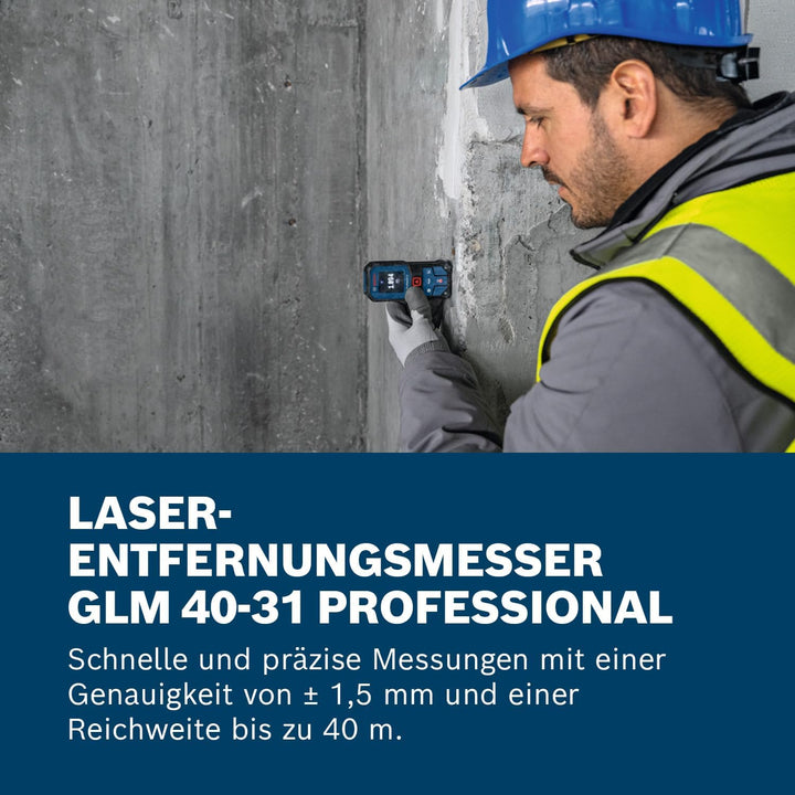 Bosch Professional Laser-Entfernungsmesser GLM 40-31 (IP 65, stossdämpfendes Gehäuse, 7 Messmodi, au