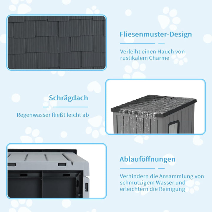 COSTWAY Katzenhaus Outdoor Winterfest, Isolierte Katzenhütte für Winter, Katzenhöhle mit 2 PVC-Türen