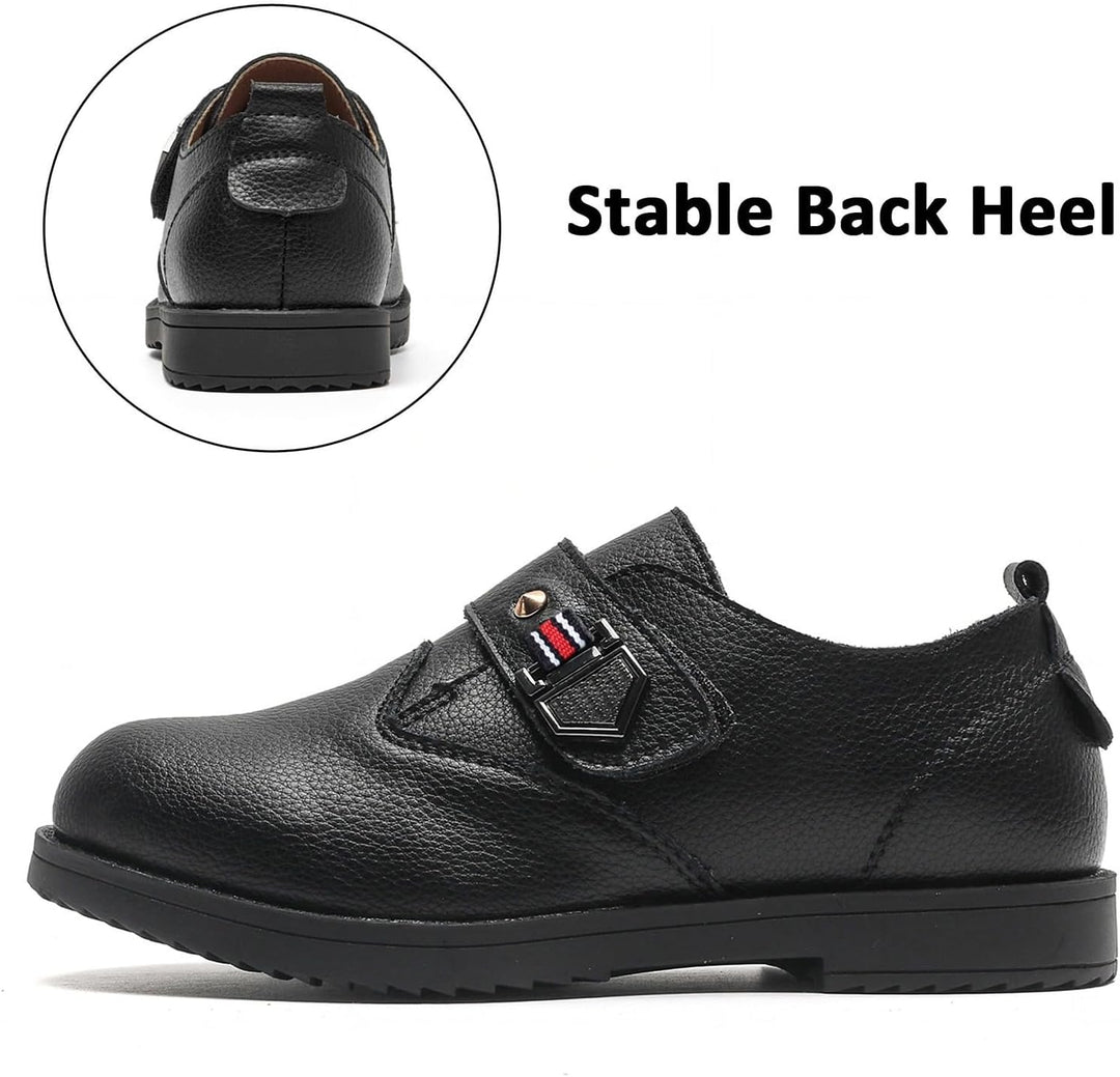 DADAWEN Anzugschuhe für Kinder Jungen Klettverschluss Halbschuhe Schule Uniformschuhe, 33 EU Schwarz
