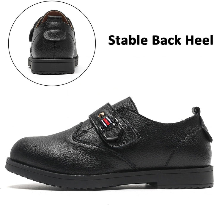 DADAWEN Anzugschuhe für Kinder Jungen Klettverschluss Halbschuhe Schule Uniformschuhe, 33 EU Schwarz