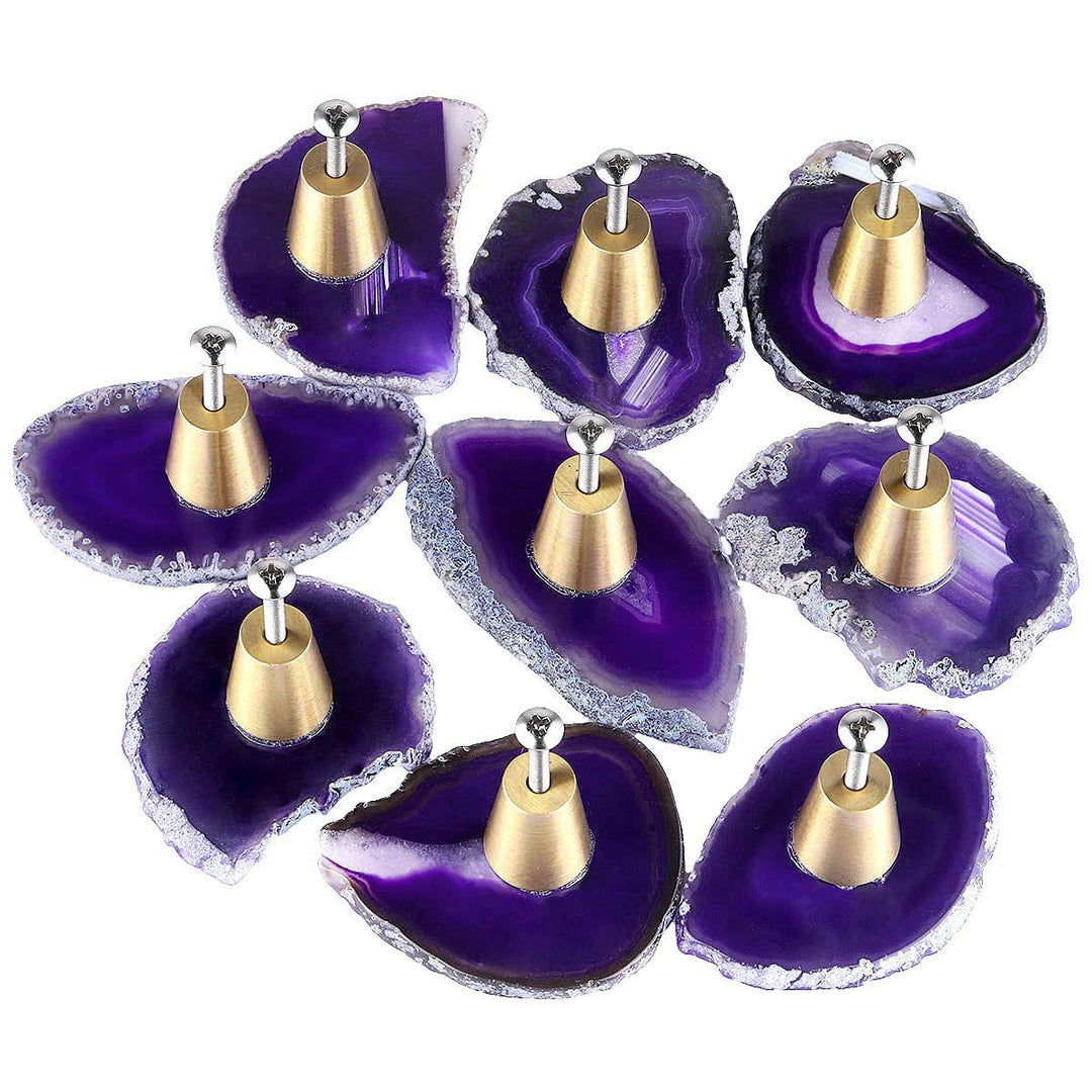 mookaitedecor Satz von 6 Schubladenknopf Natürlichen Violett Achat Messing Dekoration Möbel Schublad