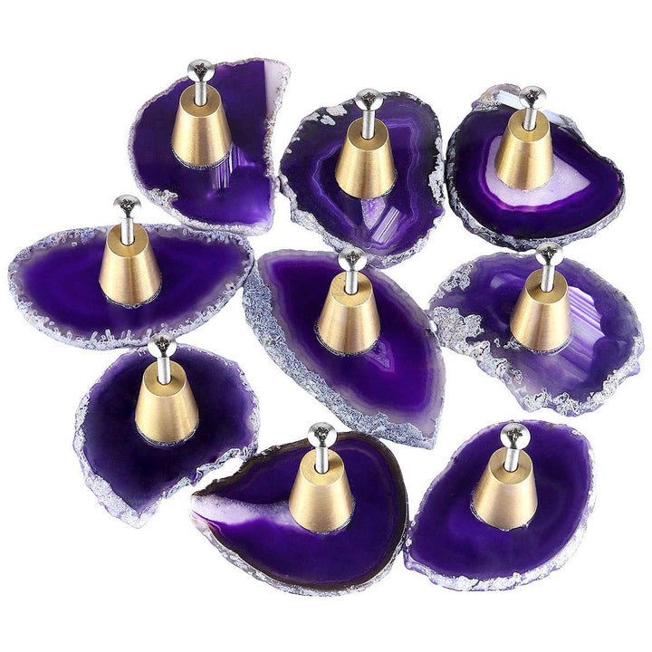 mookaitedecor Satz von 6 Schubladenknopf Natürlichen Violett Achat Messing Dekoration Möbel Schublad