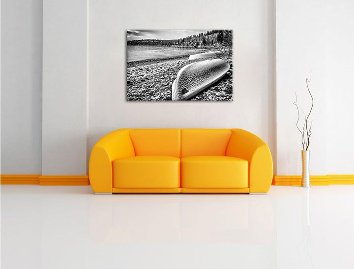 Pixxprint Boote im Winter als Leinwandbild/Grösse: 100x70 cm/Wandbild/Kunstdruck/fertig bespannt, 10