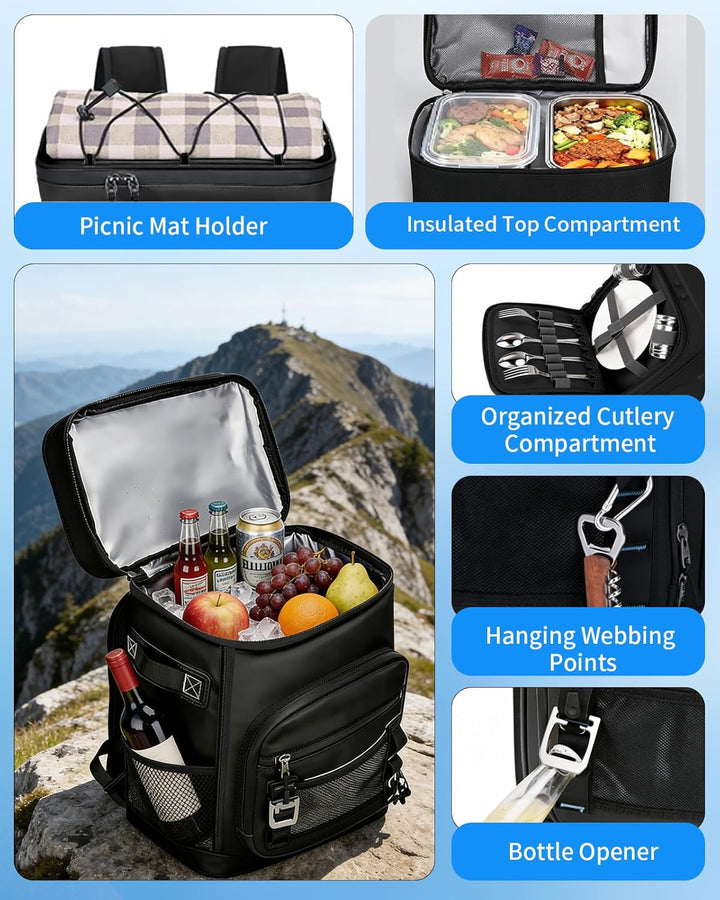 30L Kühlrucksack, Gross Isolierte Kühltasche Wasserdichter Picknickrucksack für Männer Frauen, Tragb