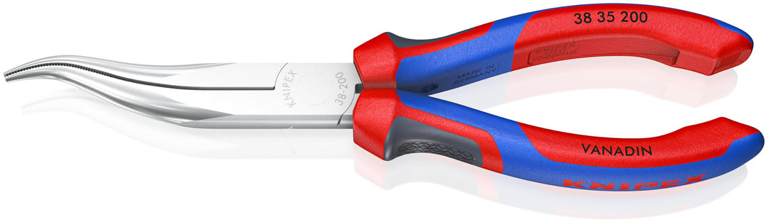 Knipex Mechanikerzange verchromt, mit Mehrkomponenten-Hüllen 200 mm 38 35 200 gekröpfte, flach-runde
