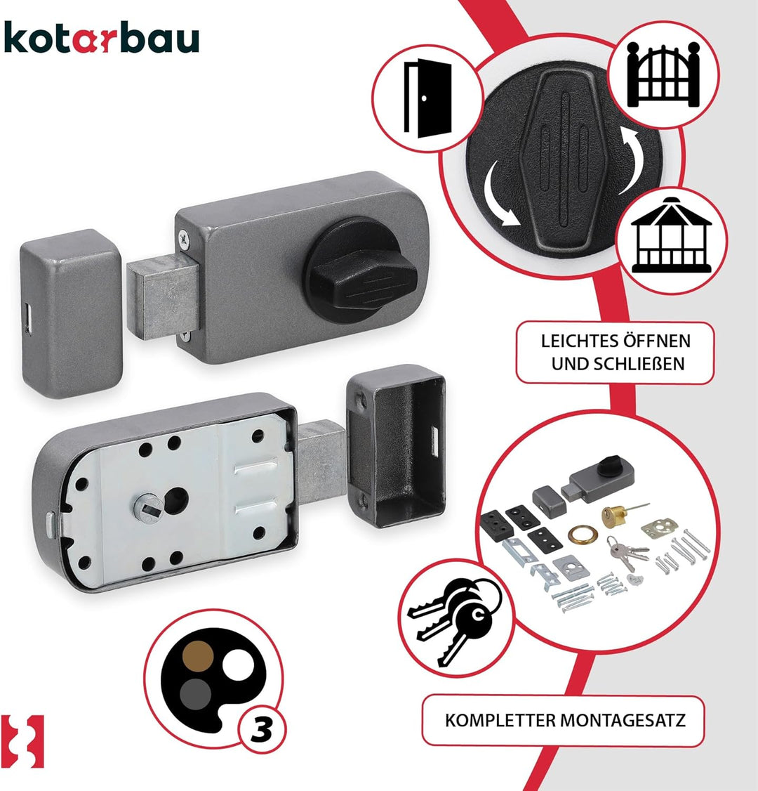 KOTARBAU® Zusatzschloss 60 mm 3 Farben mit Aussenzylinder Verschiedenschliessend Kastenschloss (Anth