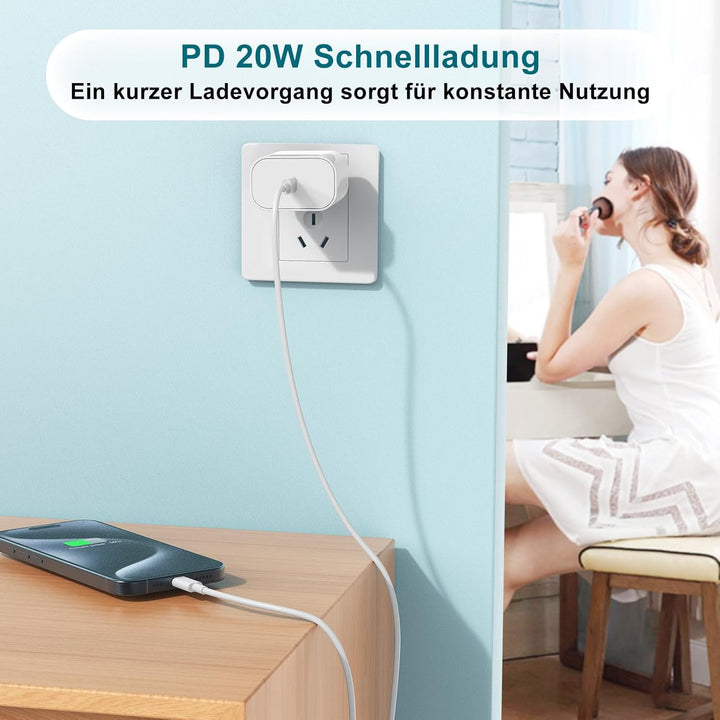 20W USB C Ladegerät & Ladekabel USBC für iPhone 17 16 15 (Pro Max/Pro/Plus),17 Air/16e, USBC Schnell
