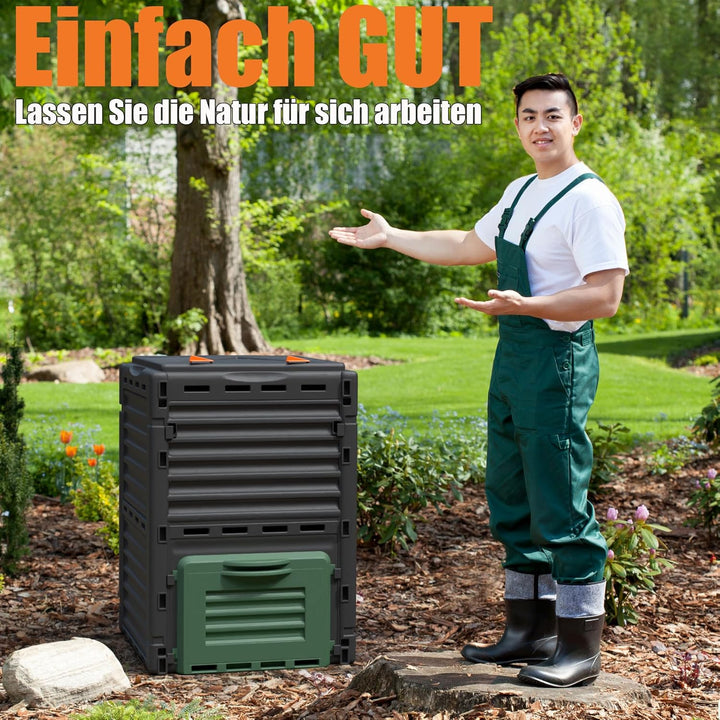 BigDean 2 Stück Komposter Garten 300 Liter – Schnellkomposter aus wetterfestem Kunststoff & Made in