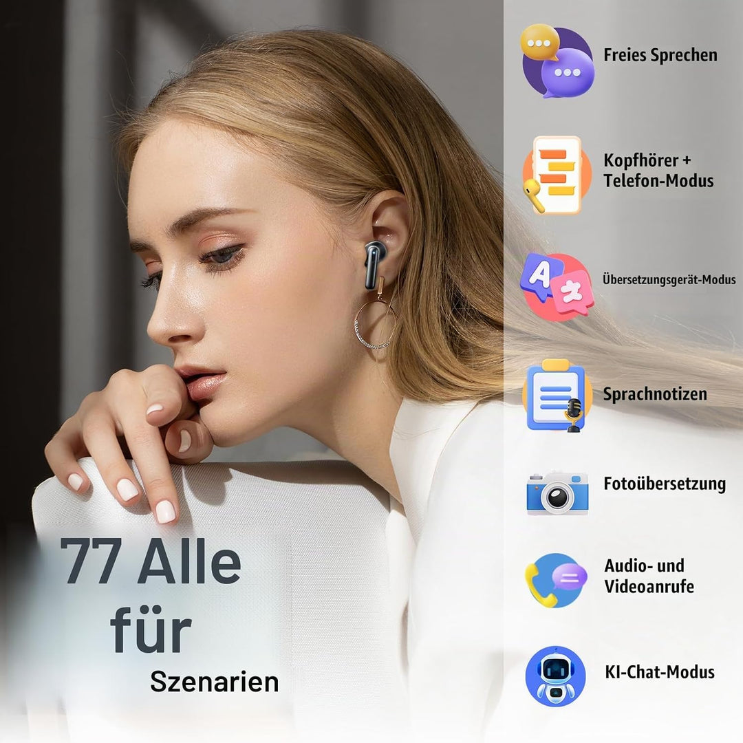 KI Kopfhörer Übersetzer, 42Std Bluetooth 5.4 Sprachübersetzer Kopfhörer mit 164 Sprachen, 7 Übersetz