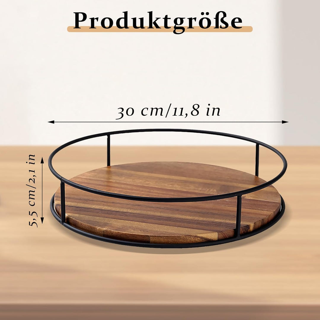 Drehteller Organizer Holz, 30 cm Gewürzregal Drehbar, 360° Drehteller Schrank Organizer, Rund Gewürz