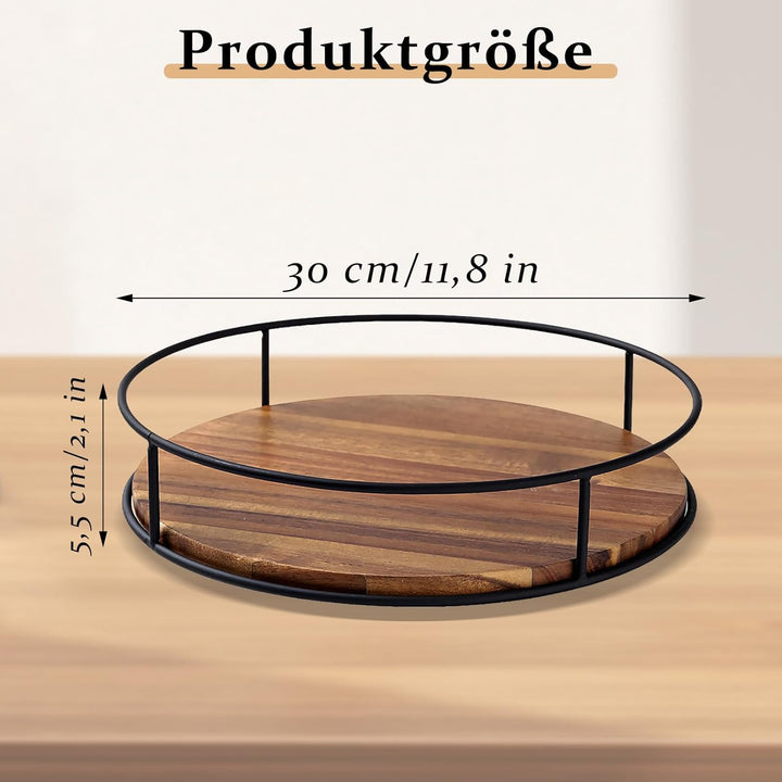 Drehteller Organizer Holz, 30 cm Gewürzregal Drehbar, 360° Drehteller Schrank Organizer, Rund Gewürz