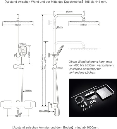 JOHO Thermostat Duschset Duschsystem Regendusche Duschgarnitur Duscharmatur mit 304 Edelstahl Kopfbr