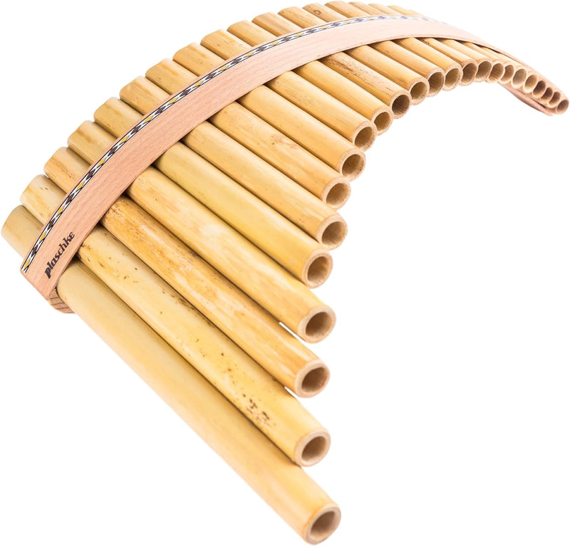 Plaschke Panflöte, Holzriemen Design, handgemacht mit Lehrbuch, 18 Rohre G-Dur 18 Tones G/Sol, 18 To